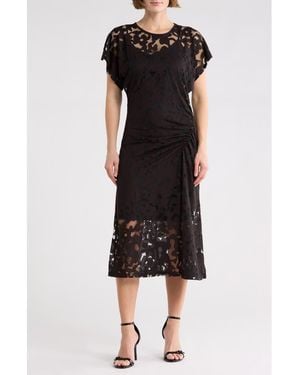 BOSS Ebuna Floral Semi Sheer T-Shirt Dress - Black