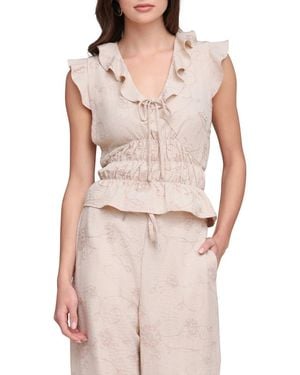 Bagatelle Tie Front Smocked Top - Pink