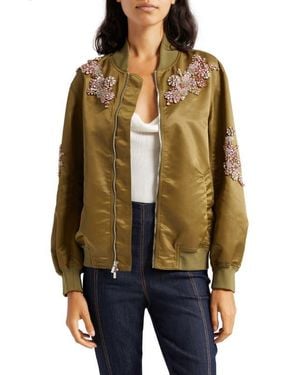 Cinq À Sept Tallula Flower Embellished Nylon Bomber Jacket - Blue