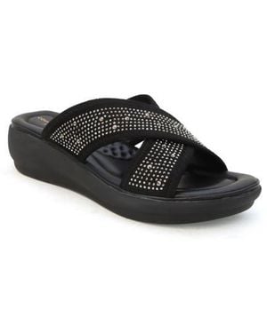 COMODA DESIGNS Nomi Rhinestone Embellished Slide Sandal - Black