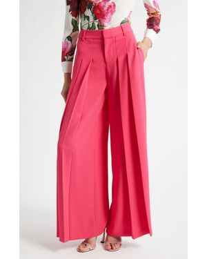 Alice + Olivia Blaire Pleated High Waist Wide Leg Pants - Red