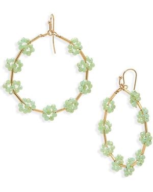 Cara Beaded Flower Hoop Earrings - Metallic
