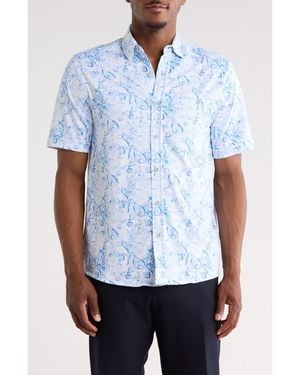 Nicoby Birdseye Print Short Sleeve Button-Up Shirt - White
