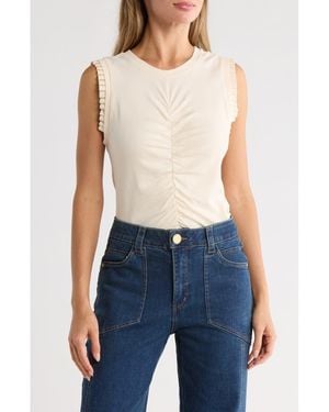 Democracy Ruched Rib Mixed Media Knit Top - Blue