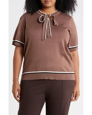 Adrianna Papell Double Tip Tie Neck Sweater - Brown