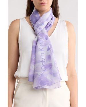 Calvin Klein Faded Floral Chiffon Scarf - Purple