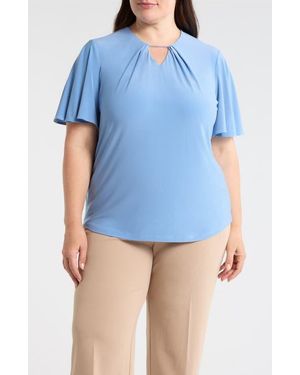 Anne Klein Pleat Neck Bell Sleeve Top - Blue