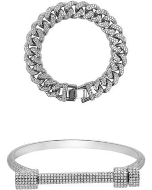 Adornia Set Of 2 Chunky Crystal & Curb Chain Bracelets - Gray
