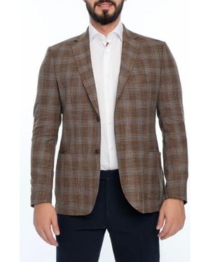 VELLAPAIS Plaid Sport Coat - Brown
