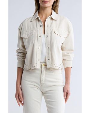 Daniel Rainn Embroidered Eyelet Scallop Crop Denim Jacket - Natural