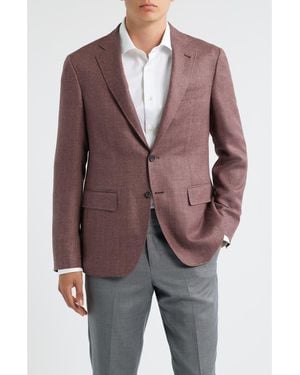Canali Kei Trim Fit Wool & Silk Blend Herringbone Sport Coat - Brown