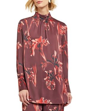 Misook Floral Long Sleeve Blouse - Red
