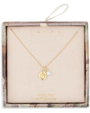 Leith Cowboy Hat And Imitation Pearl Pendant Necklace - Natural