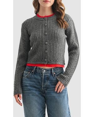 Lush Contrast Cable Knit Cardigan - Gray