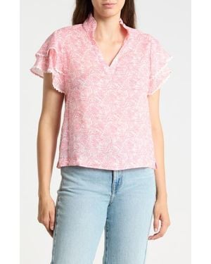 J.McLaughlin Elara Flutter Sleeve Woven Top - Red