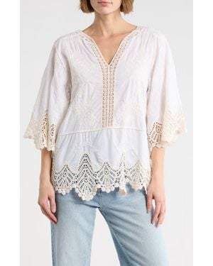 Democracy Crochet Cotton Peplum Top - White