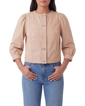 Kensie Collarless Crop Denim Jacket - Blue