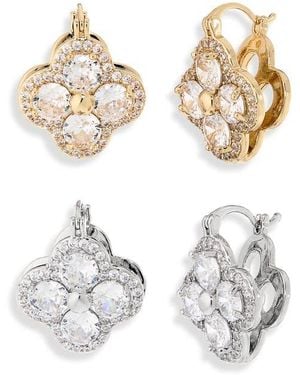 Natasha Couture Set Of 2 Flower Assorted Huggie Hoop Earrings - White