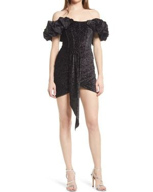 Lavish Alice Off Shoulder Velvet Diamante Dress - Black