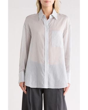 Twp Big Joe Stripe Cotton & Silk Button-Up Shirt - Blue