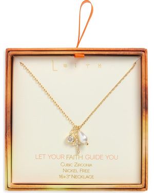 Leith Cubic Zirconia Cross & Faux Pearl Charm Pendant Necklace - Natural