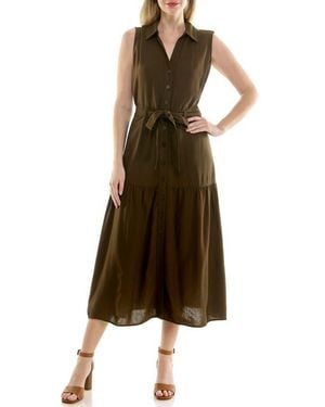 Nicole Miller Sleeveless Belted Shirtdress - Brown