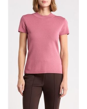 Tahari Mock Neck Short Sleeve Knit Sweater - Pink