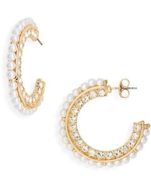 Nordstrom Rack Crystal & Faux Pearl Hoop Earrings - Metallic