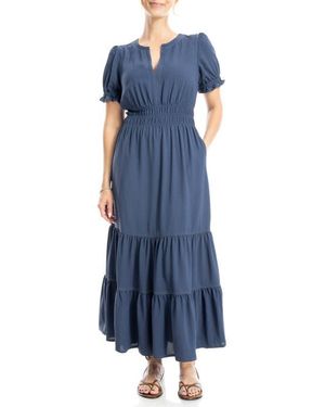 max studio crepe tiered maxi dress Max Studio + Ruffle Collar Print Tiered Maxi Dress