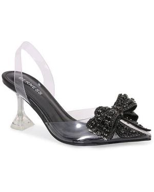 BERNESS Nina Rhinestone Bow Clear Kitten Heel Pump - Black