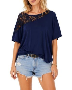 BLUEGREY Asymmetrical Lace Drop Shoulder T-Shirt - Blue