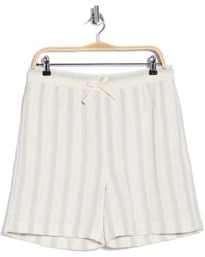 Denim and Flower Textured Drawstring Shorts - White