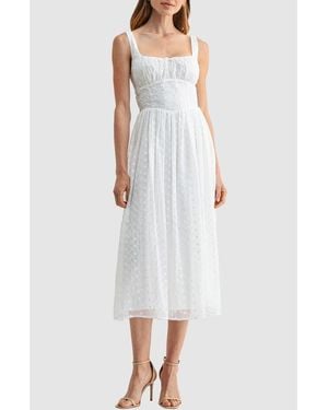 Lush Square Neck Eyelet Midi Dress - White