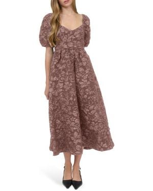 AUGUST SKY Sweetheart Puff Sleeve Midi Dress - Brown