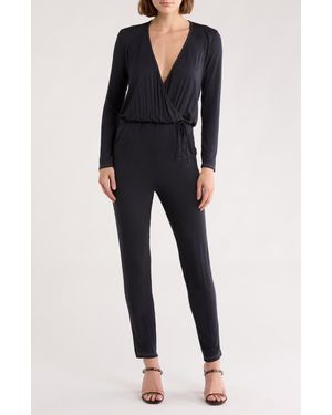 Go Couture Long Sleeve Tie Waist Jumpsuit - Black
