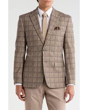 Duchamp Slim Fit Plaid Stretch Knit Sport Coat - Brown