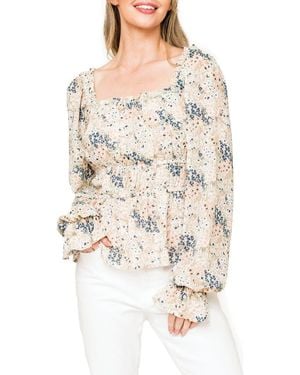 Gibsonlook Floral Print Smocked Waist Peplum Top - Natural