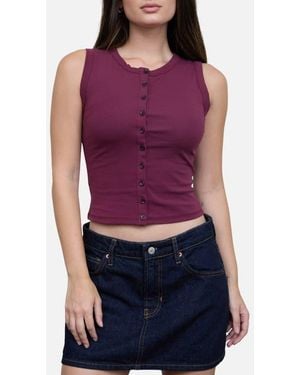Blu Pepper Button Down Cotton Jersey Tank - Purple