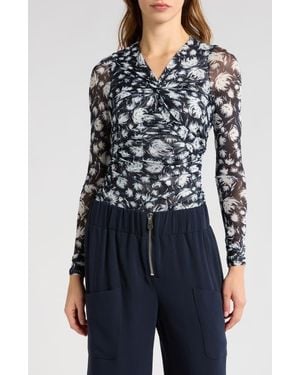 Cinq À Sept Aniya Floral Mesh Top - Blue
