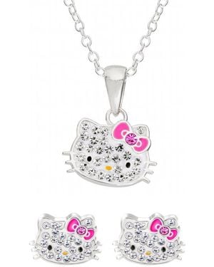 JACMEL X Hello Kitty Pendant Necklace & Stud Earrings Set - White