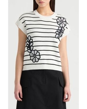 NVLT Sequined Floral Stripe Dolman Sweater - Multicolor