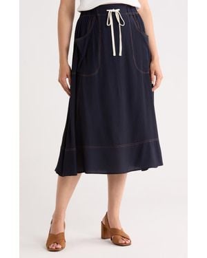 Adrianna Papell Topstitched A-Line Skirt - Blue