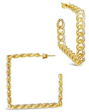 Sterling Forever Square Cuban Link Hoop Earrings - White