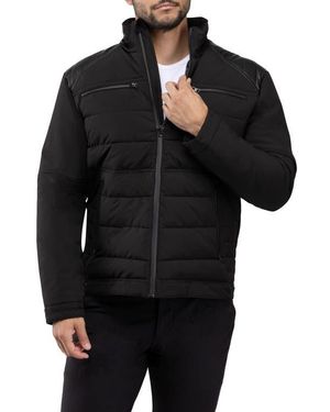 Xray Jeans Faux Leather Trim Puffer Jacket - Black
