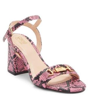 Roberto Cavalli Snake Embossed Ankle Strap Sandal - Pink