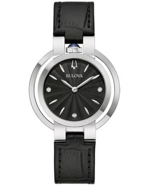 Bulova Diamond Dial Croc Embossed Leather Strap Watch, 35Mm - Black