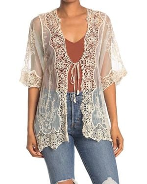 Forgotten Grace Crochet Lace Front-Tie Cotton Topper - Blue