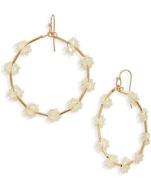 Cara Beaded Flower Hoop Earrings - Metallic