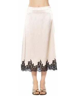 Alexia Admor Serena Lace Trim Satin Midi Skirt - White