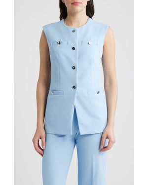 Anne Klein Button-Up Four-Pocket Vest - Blue
